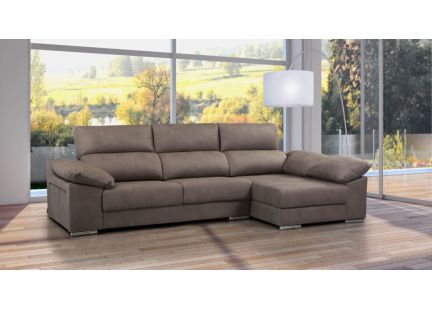 EMMA - Canapé d'Angle avec Assises Coulissantes et Accoudoir Pouf en Tissu