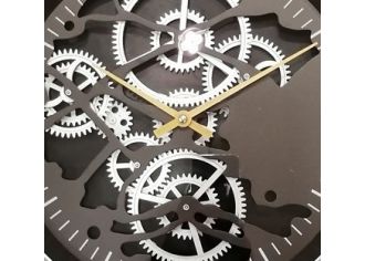PE1857 - Pendule Chrono mécanisme engrenage Noir et Argent D.50cm