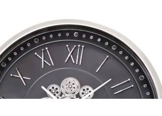 PE1929 - Pendule Engrenage Noir et Argent D.66cm