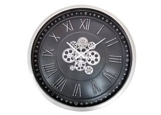 PE1929 - Pendule Engrenage Noir et Argent D.66cm