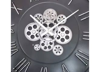 PE1929 - Pendule Engrenage Noir et Argent D.66cm