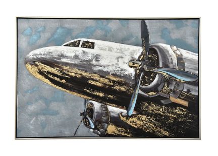 TA5591 - Tableau Avion Cadre Argent 60x90cm