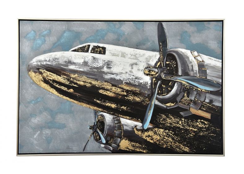 TA5591 - Tableau Avion Cadre Argent 60x90cm