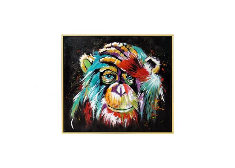 TA5625 - Tableau Chimpanzé cadre Or et noir 80x80cm