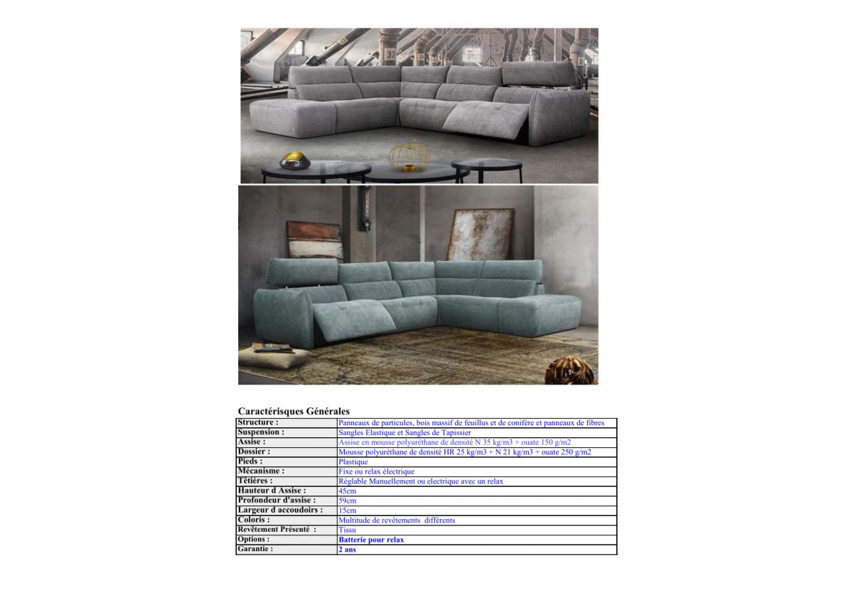 COOPER - Canapé 3 Places Relax Electrique en Tissu COOPER - Canapé 3 Places Relax Electrique en Tissu