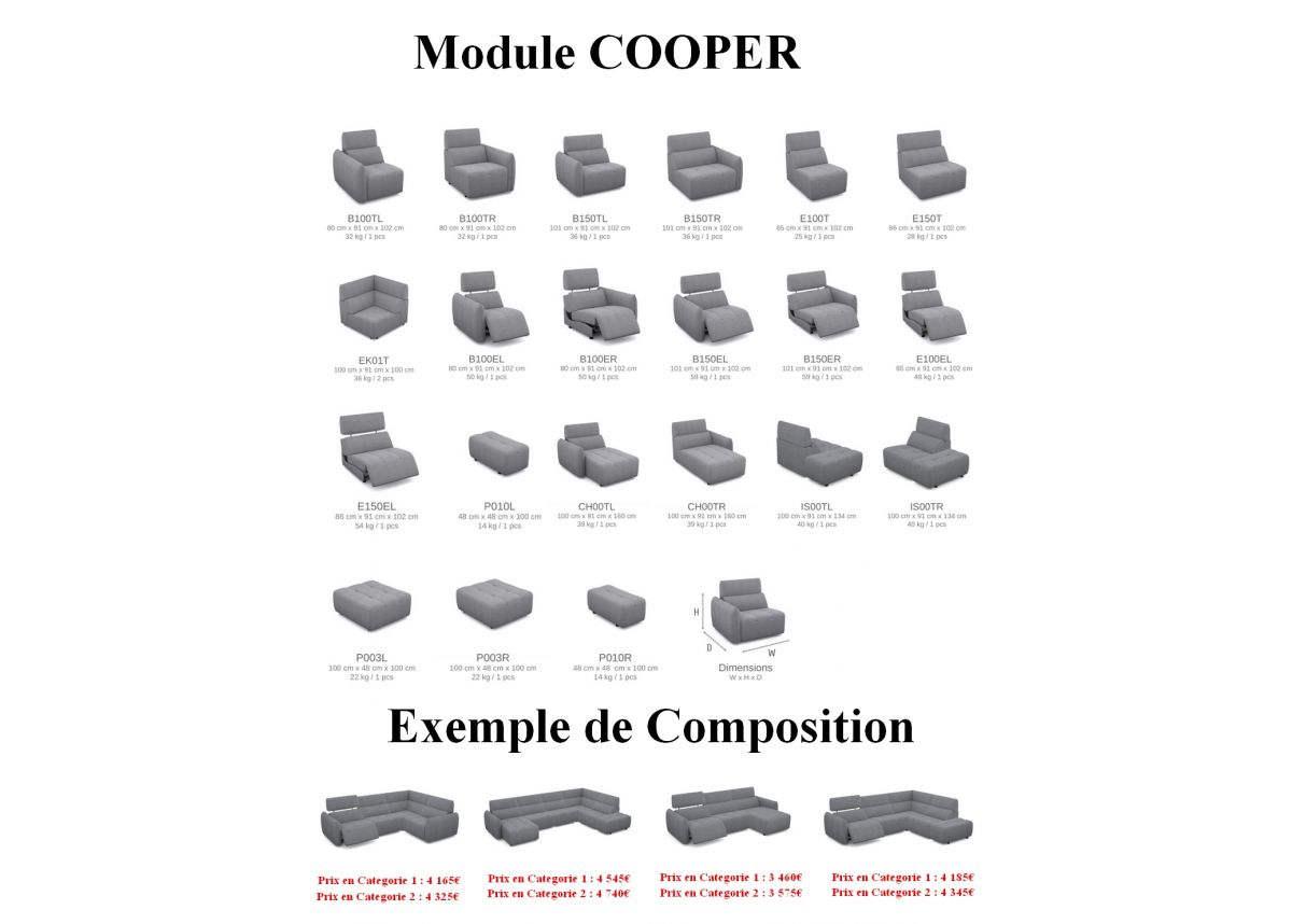 COOPER - Canapé 3 Places Relax Electrique en Tissu COOPER - Canapé 3 Places Relax Electrique en Tissu