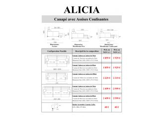 ALICIA - Canapé 3 Places en Tissu avec Assises Coulissantes Assises de 100cm