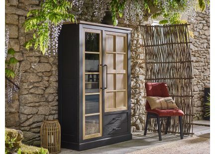 ODYSSEE - Vitrine 1 porte Vitrée 1, porte bois et 2 tiroirs
