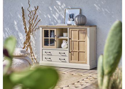 ODYSSEE - Meuble d'appoint 1 porte Vitrée 1, porte bois et 2 tiroirs