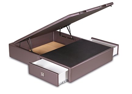 INES - Lit Coffre en 140x190cm avec 2 tiroirs en Tissu ou PU à personnaliser