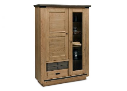 MAGELLAN - Vitrine 1 porte Vitrée 1 porte Bois et 2 tiroirs